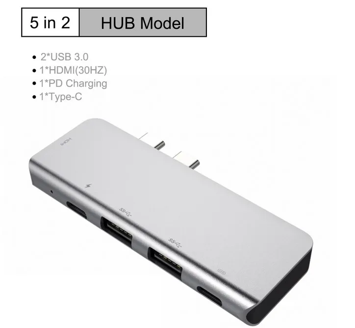 5 in 2 USB-C HUB Multi USB C HUB to HUB USB 3.0 HDMI 4K /SD/TF Card Reader/ PD charging Audio /RJ45 Adapter for MacBook Pro type c usb splitter - Цвет: 5 in 2 USB-C HUB