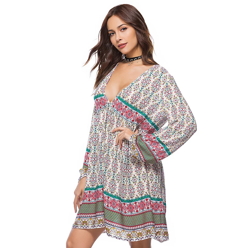Сексуальная Boho платье Для женщин летние пляжные 2018 Повседневное с длинным