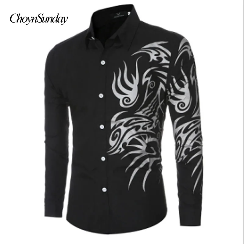 Осень Новая мода цветок печатных с длинным рукавом рубашки для мужчин camisa мужской тонкий цветок рубашки Винтаж Уличная Повседневная мужская рубашка