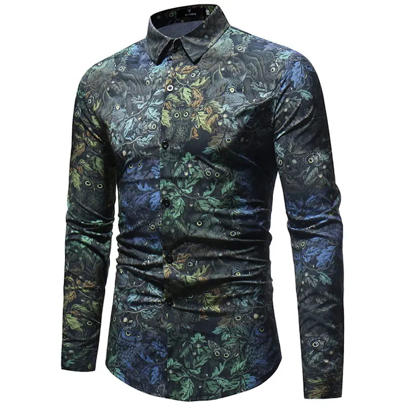 Модная весенняя повседневная мужская рубашка Slim Fit с цветочным принтом льняная