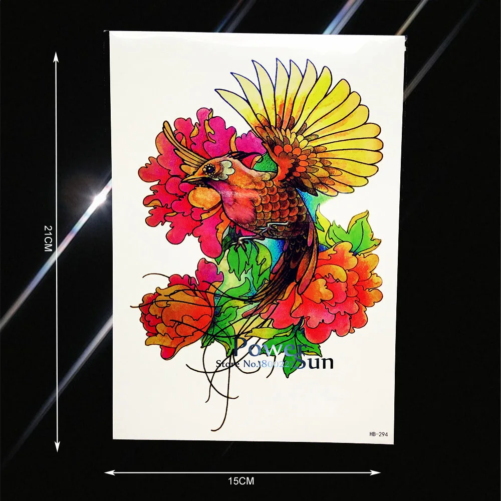 Красочные птица Феникс Временные татуировки Стикеры Водонепроницаемый цветок