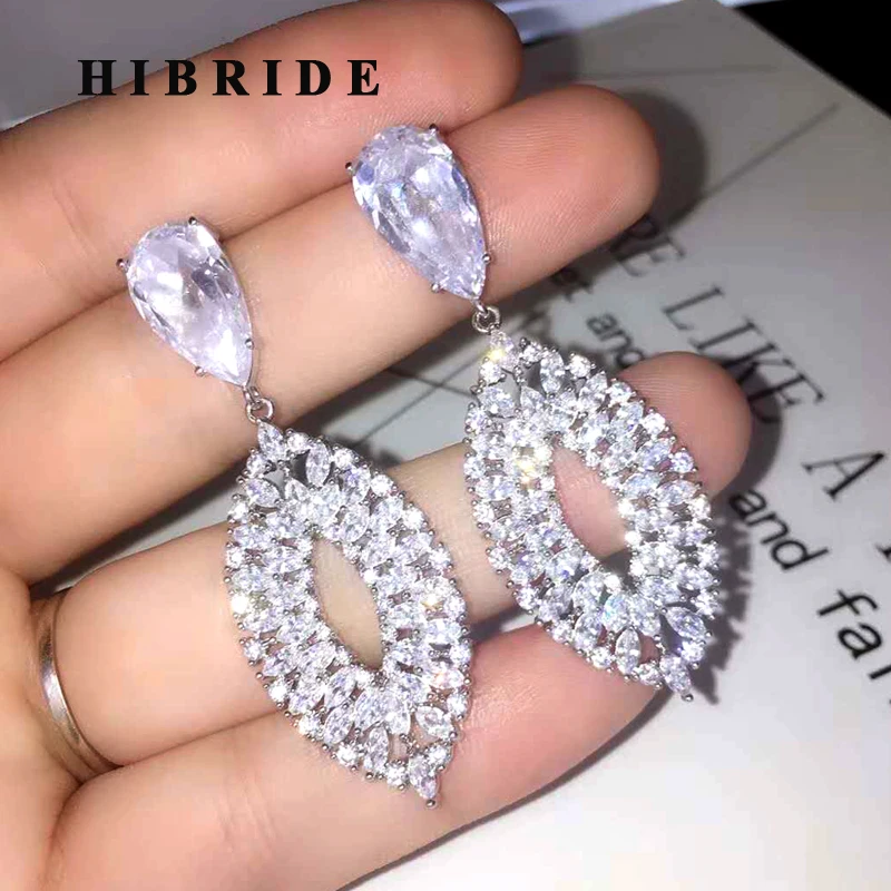 

HIBRIDE роскошные стразы синие прозрачные длинные серьги для женщин модные ювелирные изделия серьги женские серьги ювелирные изделия для вече...