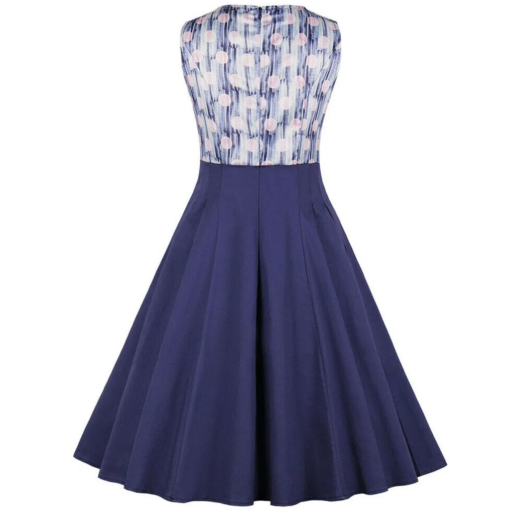 Женское винтажное платье с v образным вырезом на молнии без рукавов принтом в