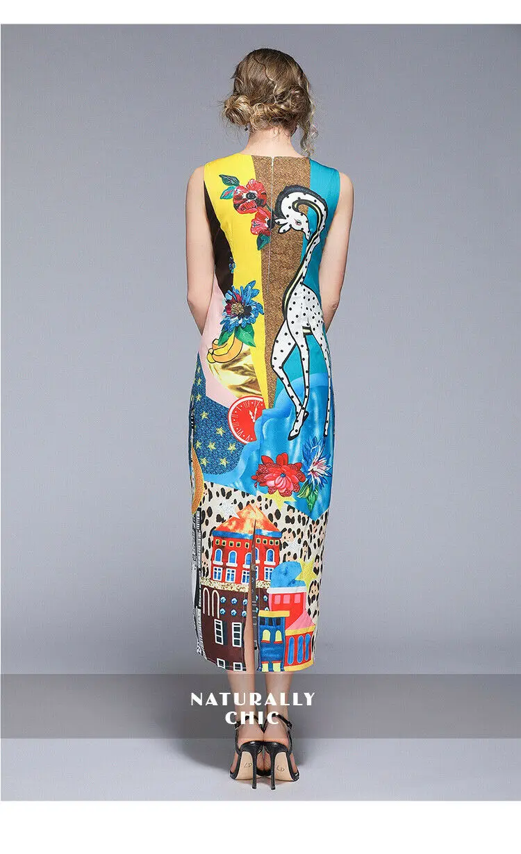 womens woman ladies Designer summer print sleeveless runway Slim party beach midi office work wear dress clothes clothing | Женская