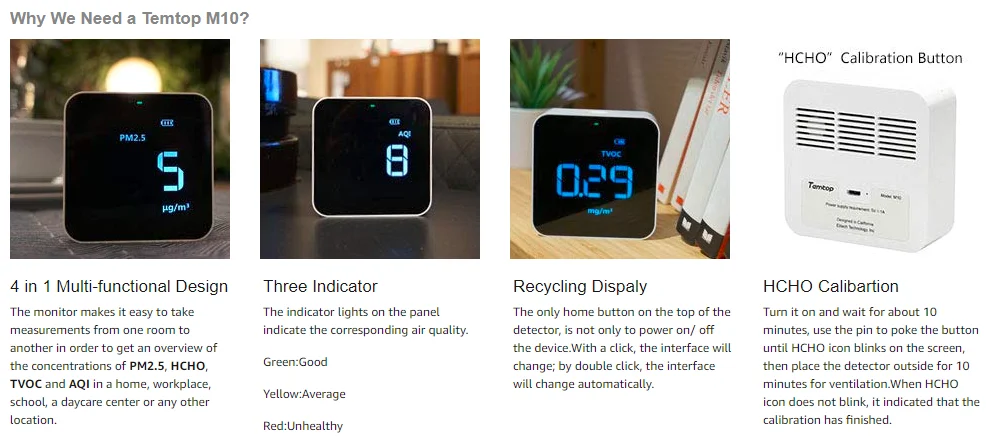 Temtop PM2.5 HCHO TVOC AQI Домашний Уход за качеством воздуха монитор электрохимический датчик детектор в режиме реального времени дисплей перезаряжаемый