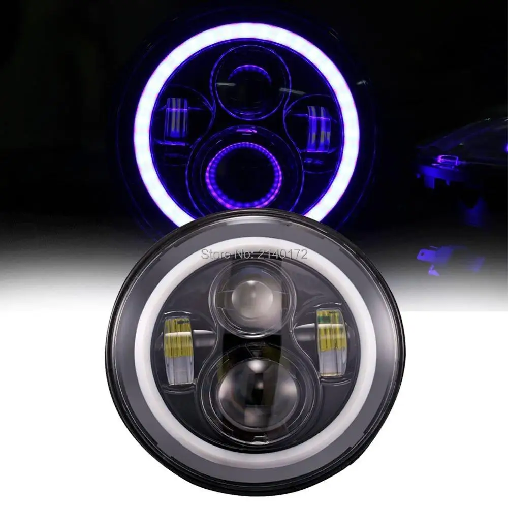 Мотоцикл светодиодный фар 40 Вт Высокий Низкий Луч фары лампа с Halo Кольцо синий