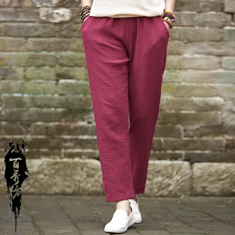 Женские широкие брюки в стиле ретро на шнуровке китайском с высокой талией