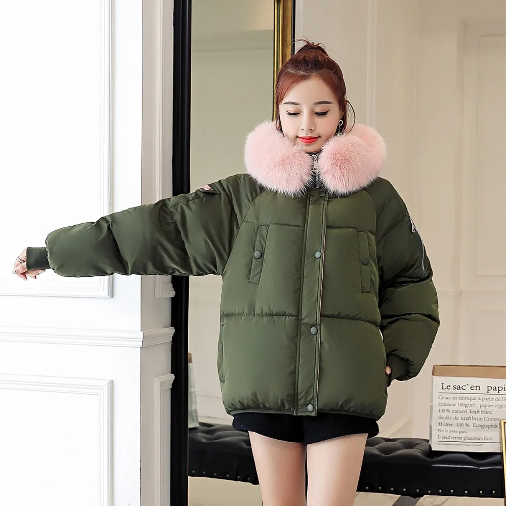 FEMALEE 2018 новые пуховики Для женщин короткие большой меховой воротник верхняя