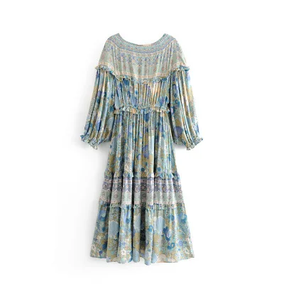BOHO женское бирюзовое аметистовое летнее платье с v-образным вырезом и эластичной талией, цыганское длинное платье, праздничное шикарное женское вечернее платье - Цвет: 6004