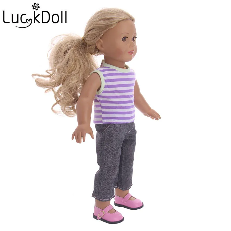 LUCKDOLL Горячая Кукла одежда футболка + джинсы ремень подходит 18-дюймовые куклы