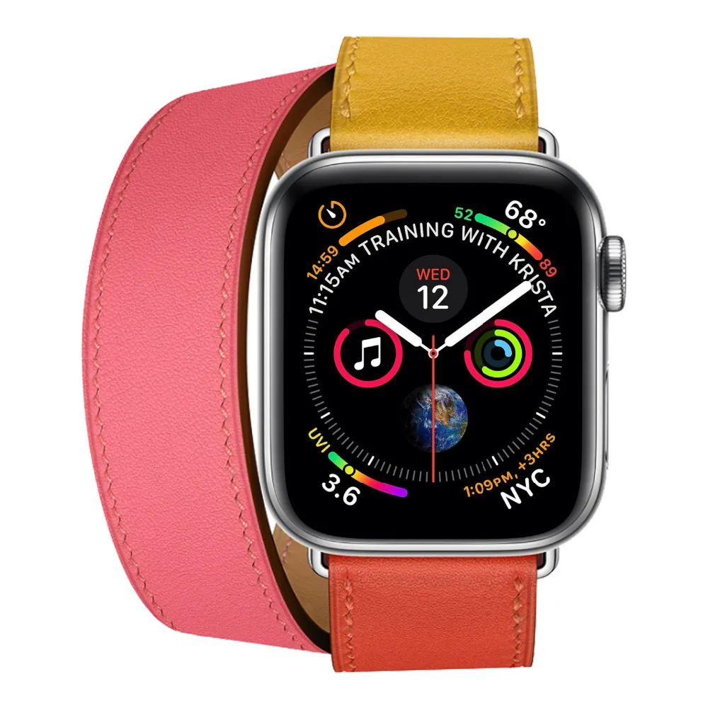 Дизайн кожаный ремешок для Apple Watch ремешок 44 мм 40 мм Hermes Double Tour Correa 42 мм 38 мм ремешок для часов Iwatch серия 5 наручные часы