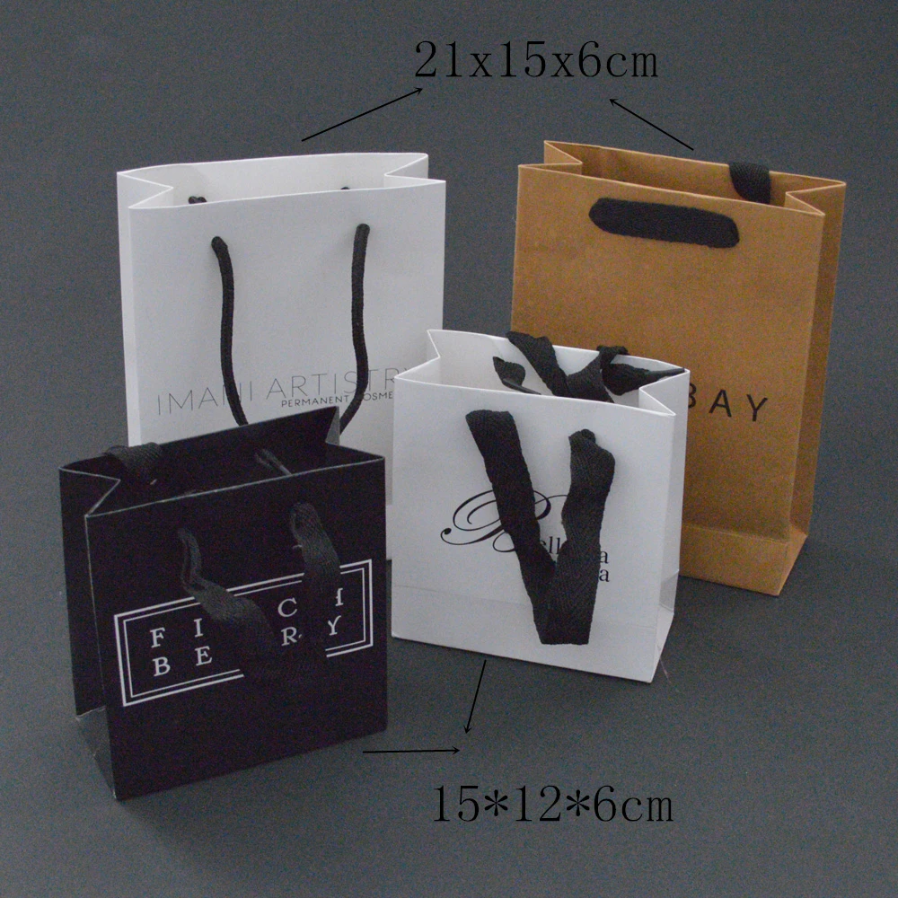 

21*15*6cm Black Paper Bag Unique Paper Bags Custom Priting Jewelry Paper Shopping Bags Silver Logo Cotton Rope
