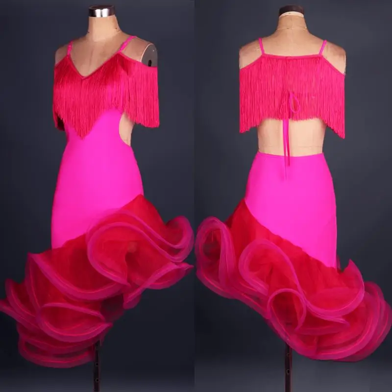 Женские платья для латинских танцев бальные с бахромой соревнований танго