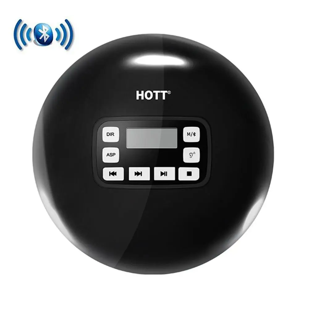 HOTT Bluetooth 4,1 портативный CD-плеер с светодиодный разъемом для дисплея, защита от ударов, персональный 8 музыкальный диск 611T - Цвет: cd player-611T-Black