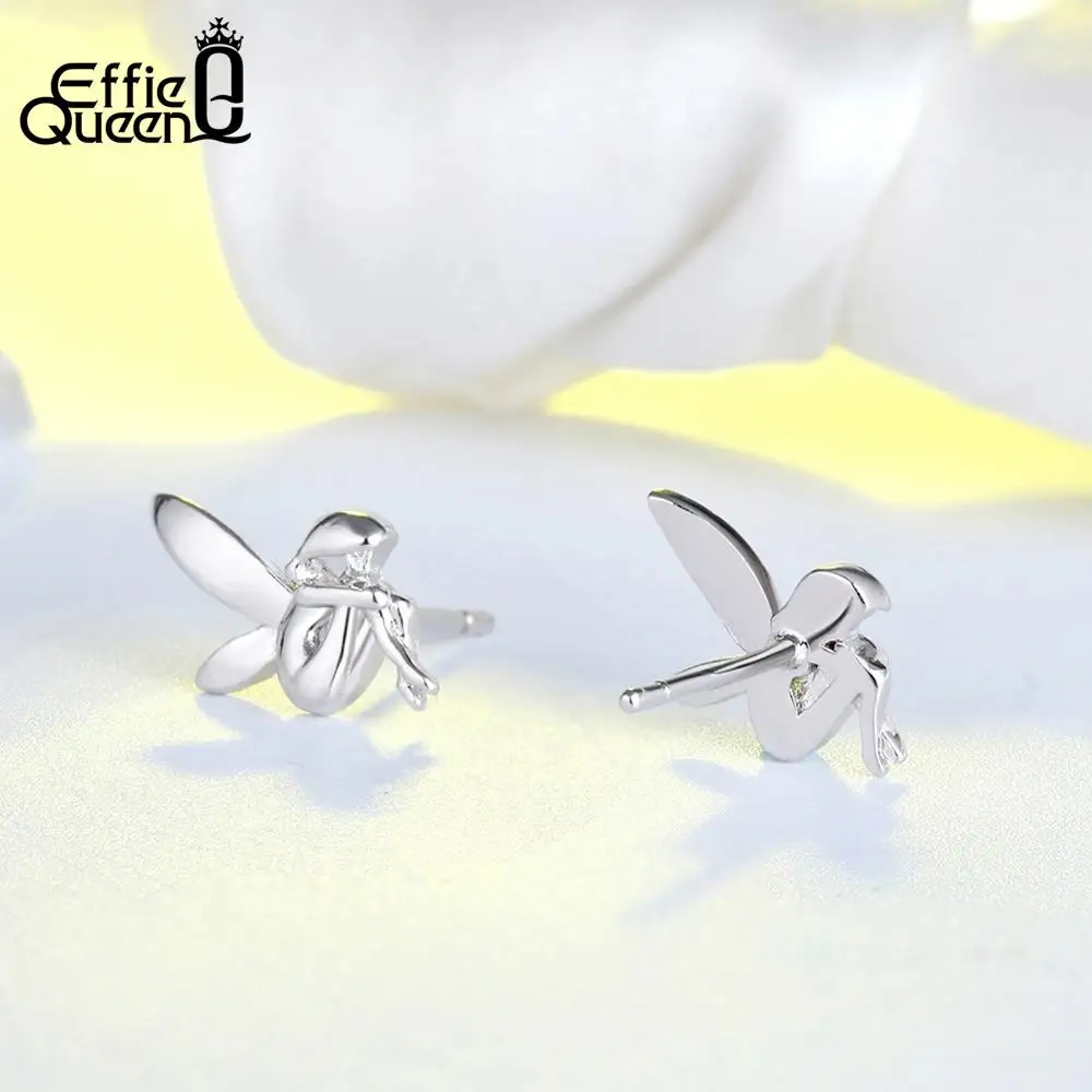 Effie Queen 100% 925 стерлингового серебра серьги-гвоздики для женщин и Fairy Elf маленькая