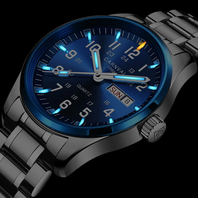 Карнавал T25 Тритий Светящиеся Часы для мужчин Швейцария кварцевые мужские часы