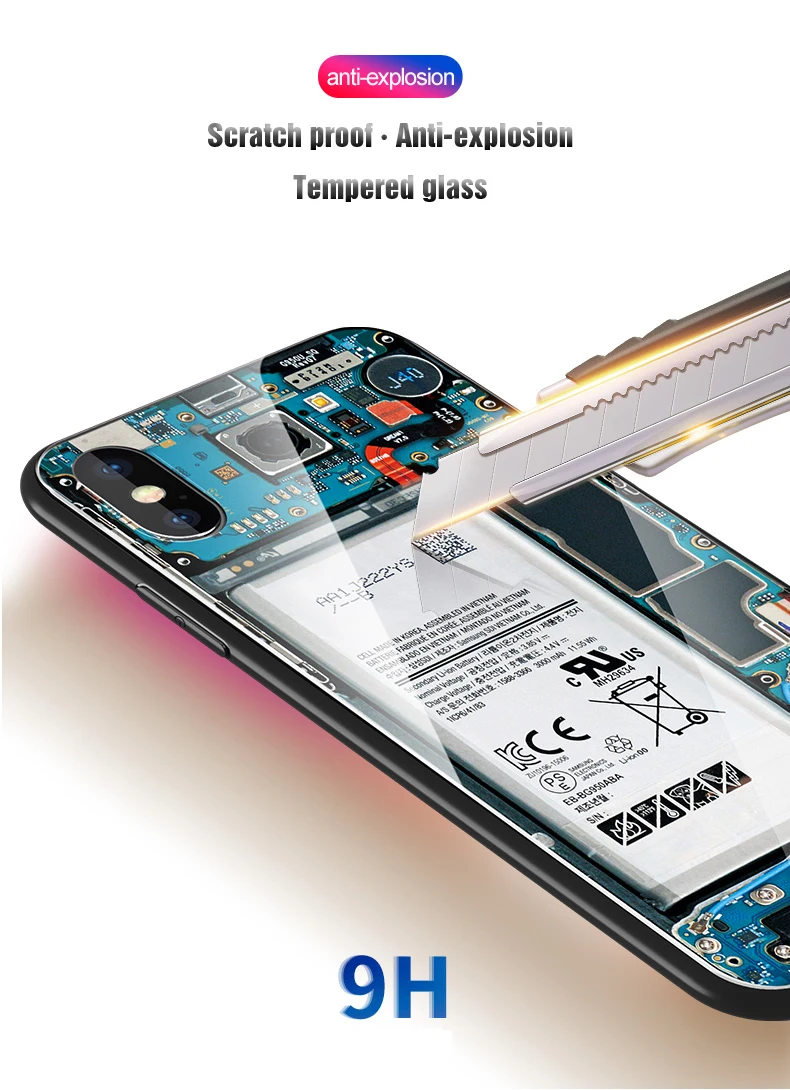 Чехол Vpower для iPhone XS Max, чехол из закаленного стекла для телефона, схема разборки для девочек и мальчиков, задний стеклянный чехол для iPhone X XS MAX XR