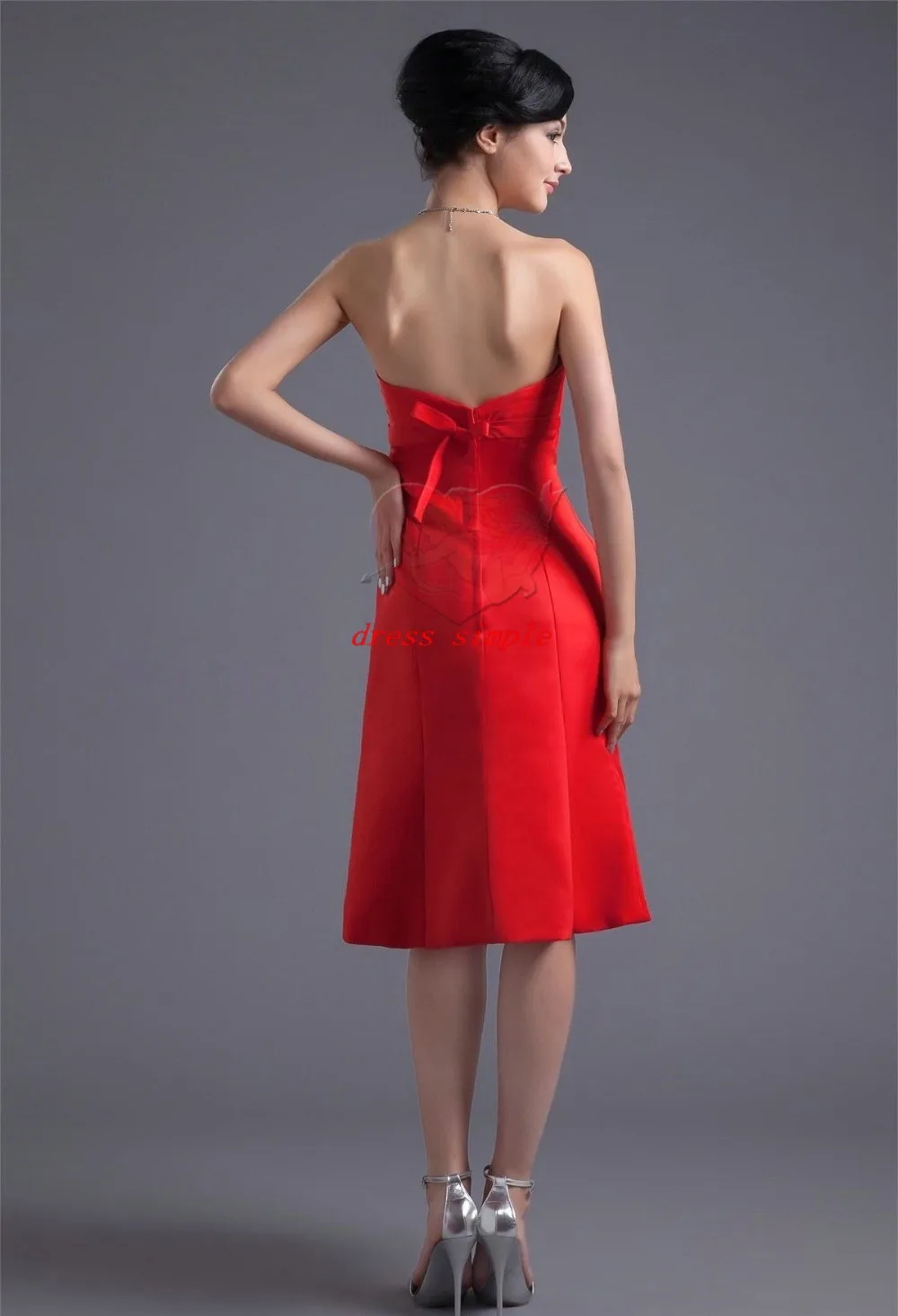 Slim red pleat mermaid/trumpet short sweetheart empire plus size satin dress sleeveless knee-length bridesmaids dresses | Свадьбы и
