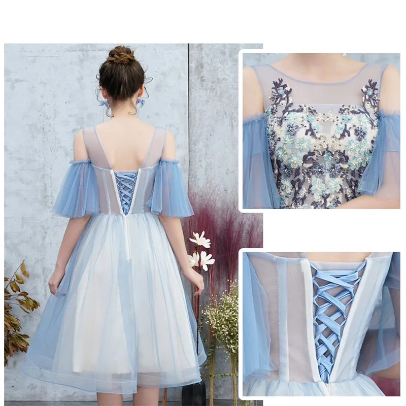 

Elegant Sweetheart Neck Sleeveless Bridesmaid 2019 Fashion Light Blue Ankle Length Wedding Guest Dress Robe Demoiselle D'honneur