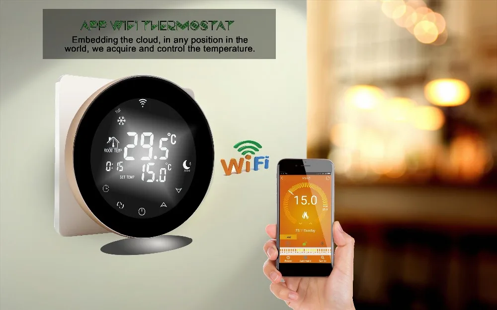 Круглый Wifi сенсорный термостат 2 в 1 для газового котла, клапан радиатора на английском/русском/Польский/Чешский/итальянский/Spainish управление