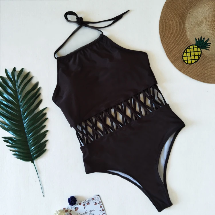 2019 пикантная винтажная однотонная одежда для плавания с высоким вырезом