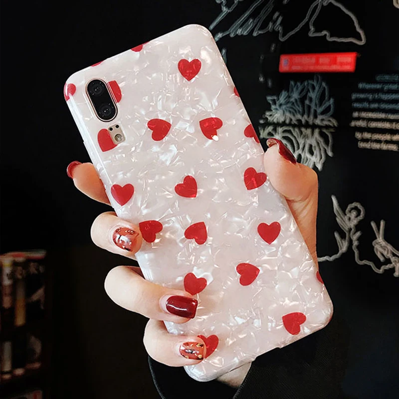 YHBBCASES Retro Polka Dot Phone Case For Huawei P10 Plus P20 Pro Mate 10 20 Honor 9 Cases Cute Love Heart Soft IMD Cover |