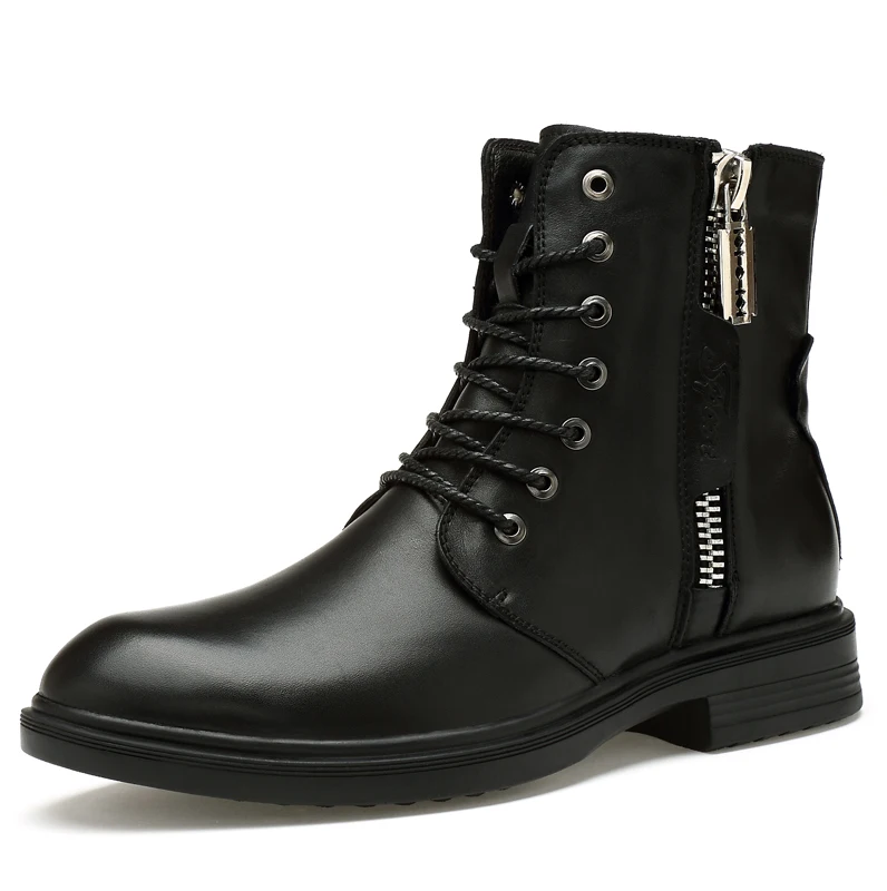 winter New Arrivals Fashion Ankle Boots Men Upgrade Motorcycle Boots Wear Comfort Black First layer calfskin boots 36-46