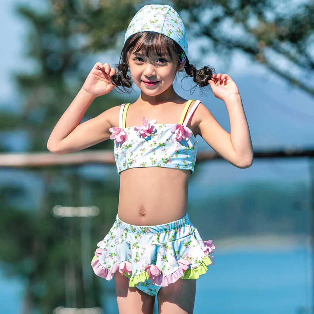 Женский Детский купальник бикини с оборками купальный костюм для девочек