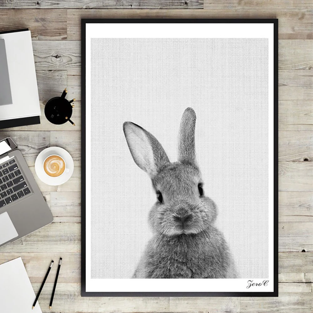 Черно белый детский холст с животным кроличьим хвостом художественный принт и