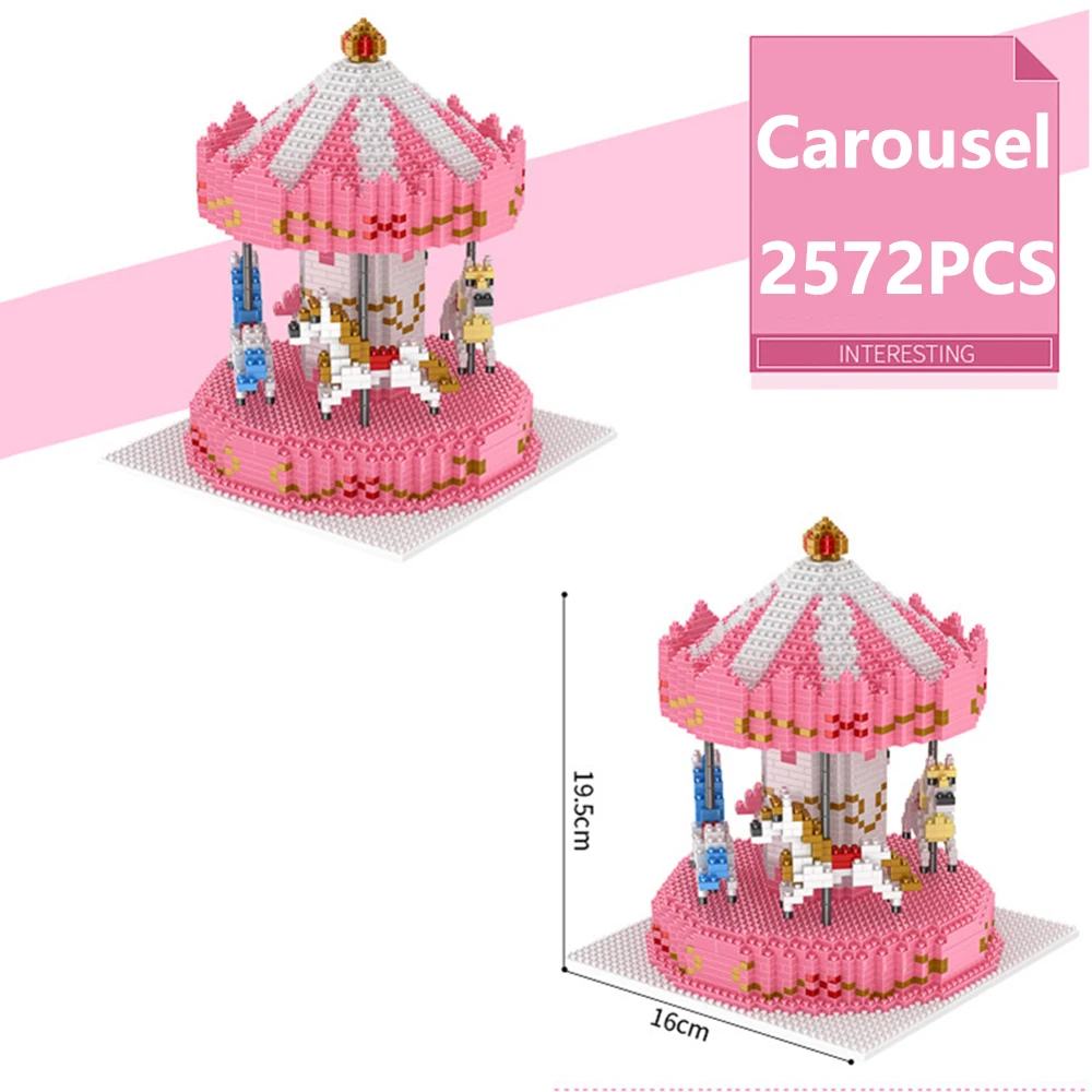 Парк развлечений розовый merry-go-круглый Карусель лошадь 3D модель 2572 шт. алмазные