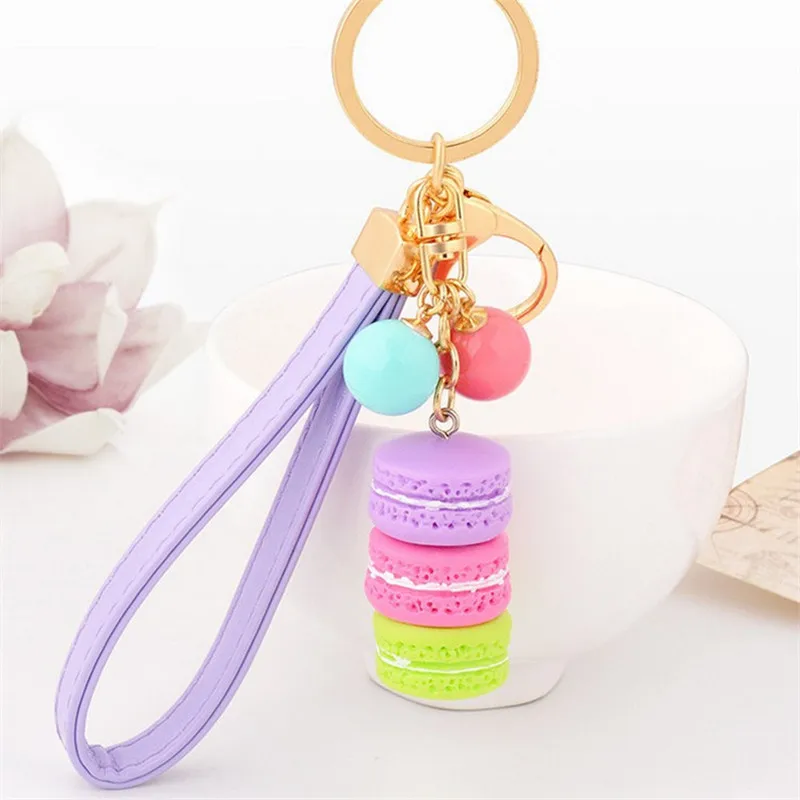 Creative Macarons Cake Key Chain Hide Rope Pendant Fashion Keychains Car Keyrings Accessories Women Bag Charm Trinket Wholesale | Украшения