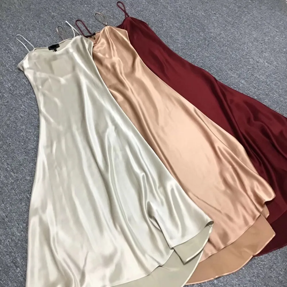 Летнее Новое однотонное сексуальное без бретелек уксусная кислота гладкое атласное женское Элегантное Длинное Платье