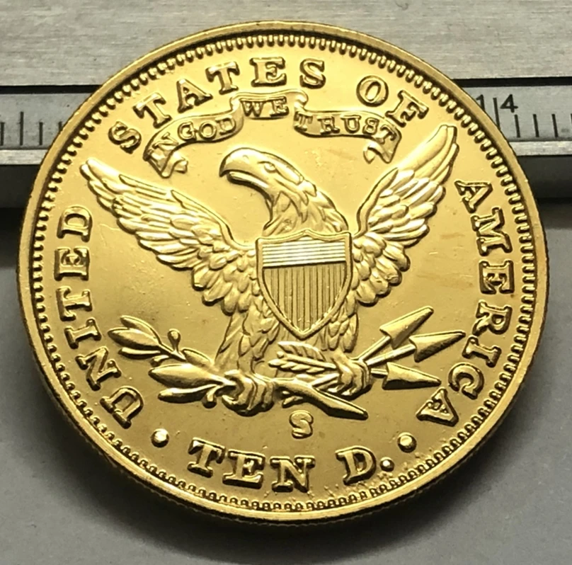 

1866 United States Liberty Head (Motto on Reverse) $10 Gold Copy Coin (Choose any one mint P & S & O)
