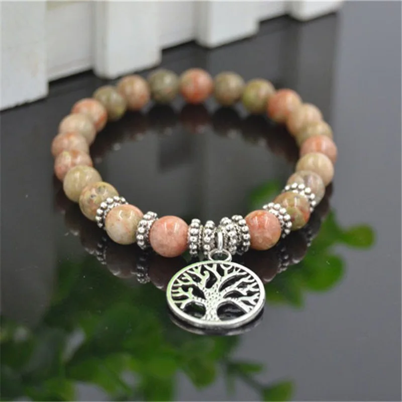 NADEEM Прямая поставка 8 мм Howlite камень бисера дерево кулон браслет и для женщин