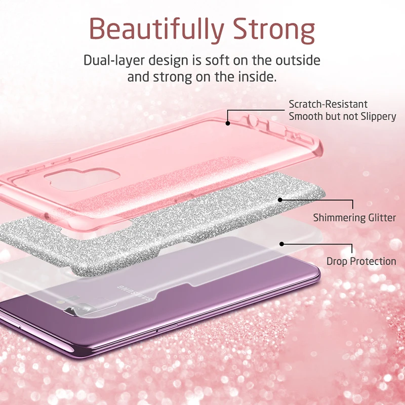 Glitter Silicon Case For Samsung Galaxy A10 A20 A30 A40 A50 A70 A6 A7 A8 A9 J3 J4 J6 Plus 2018 S8 S9 S10 S10E 3 Layer Cover |