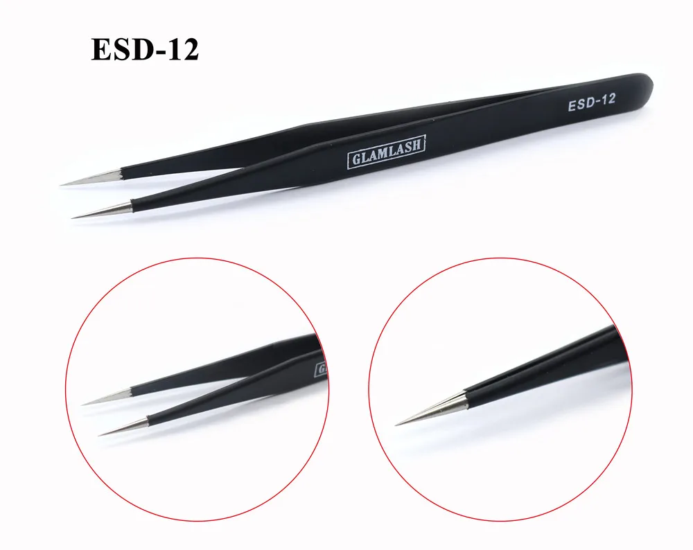 ESD-12 Glamlash ESD-12 ESD-15 Антистатический пинцет Изогнутый пинцет прямой наконечник пинцет Макияж инструмент - Цвет: ESD-12