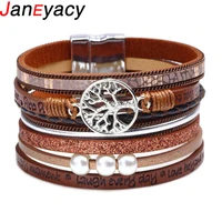 janeyacy new fashion hollow life tree bracelet leather printed letters women bracelet bohemian style pearl bracelet pulseira