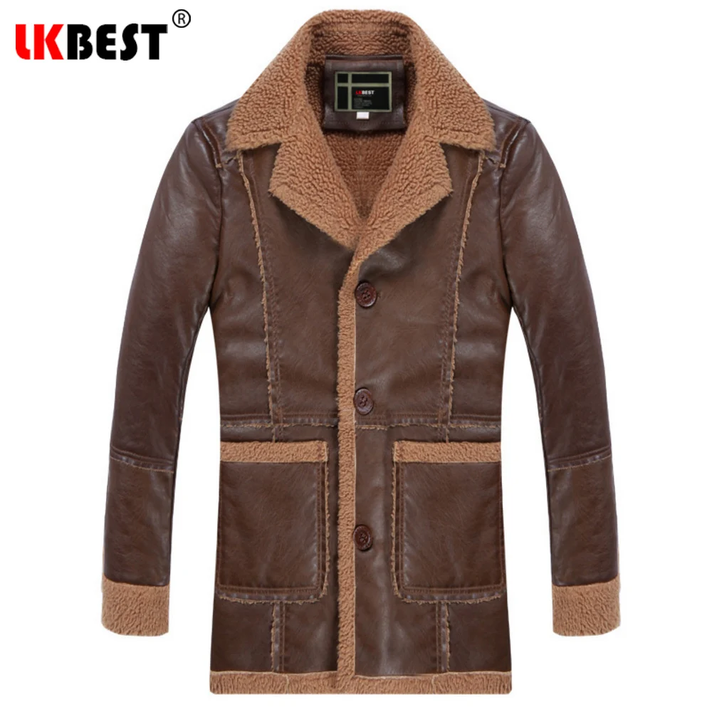 LKBEST 2019 Ретро зимняя кожаная куртка мужская Толстая Повседневная и пальто