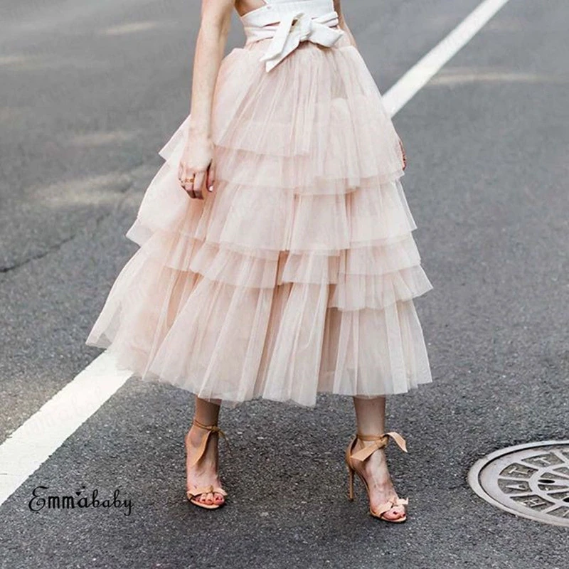 

Fashionable Women Tiered Ruffle Flower High Waist Party Skirt