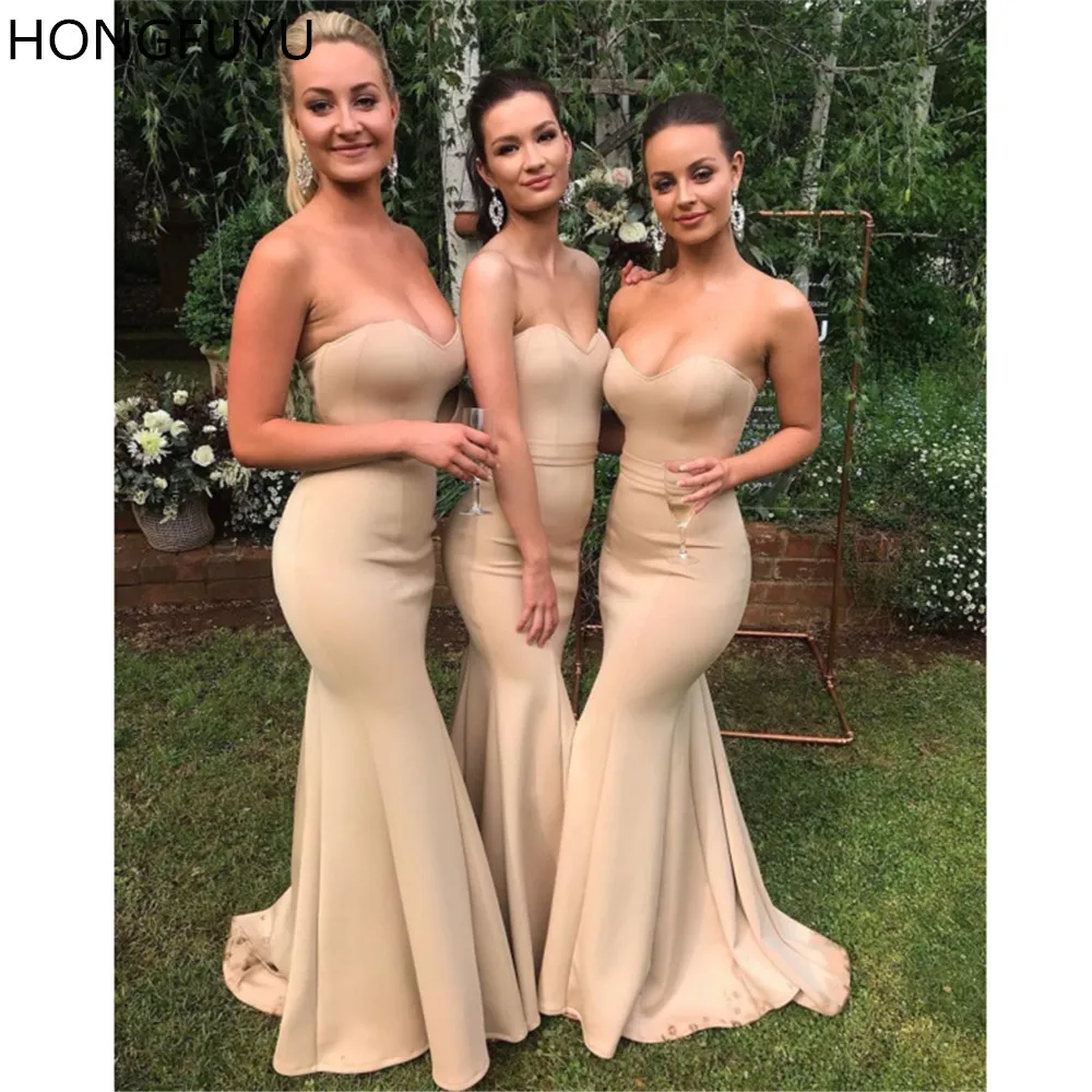 

HONGFUYU Sexy Sweetheart Bridesmaid Dresses Mermaid Sleeveless Wedding Party Dress Longo vestido de la dama de honor Prom Gowns