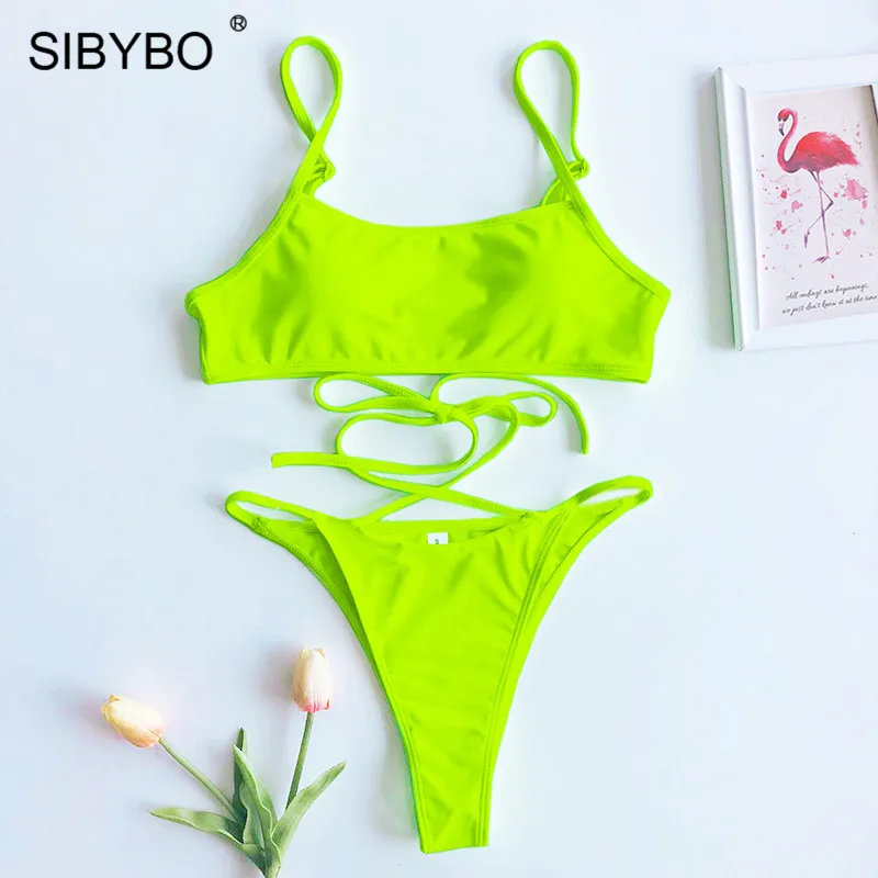 SIBYBO, высокая талия, перекрестный бандаж, купальник для женщин, две части, Леопардовый, пуш-ап, купальник для женщин, сексуальный купальник, женское бикини