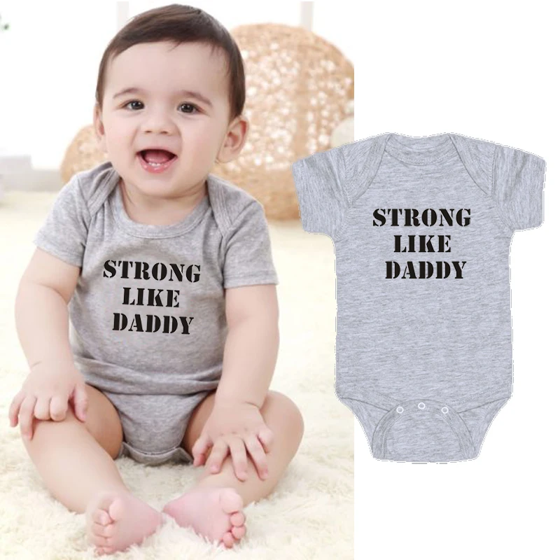 

DERMSPE Summer Gray Newborn Toddler Infant Baby Boys Girls Cotton Short Sleeve Strong Like Daddy Romper Jumpsuit Baby Clothes
