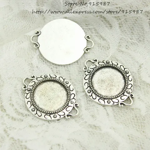 

20pcs Antique Silver Color Metal 26*35mm(Fit 18mm dia) Diplopore round abochon Settings Pendant Jewelry Blanks Connector 7B1137