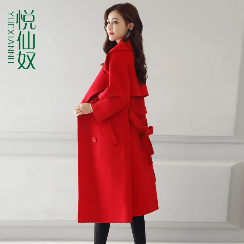 

Woolen coat female long section 2020 autumn and winter new women's over the knee thickening popular woolen coat