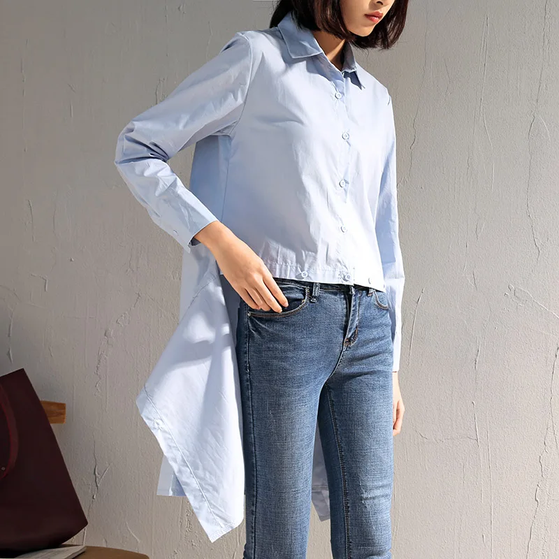 

2 Colors Brand Designer Chic Long Blouse Women Casual Turn Down Collar Long Sleeve Remove Loose Cotton Tops Fashion White Shirts