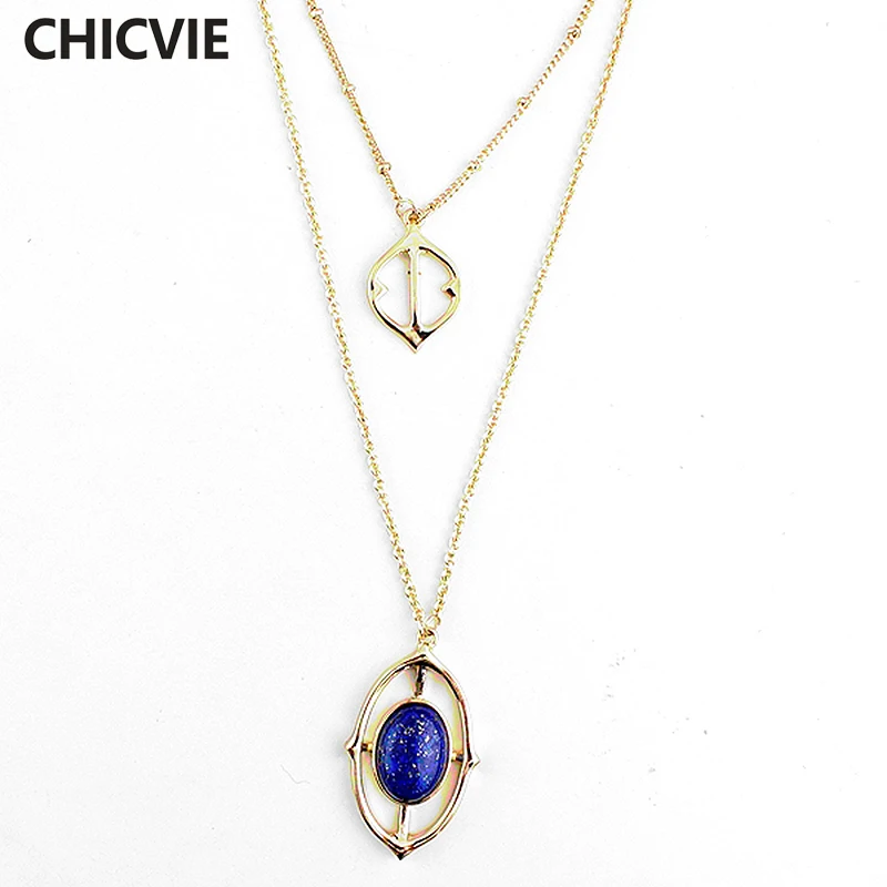 

CHICVIE Blue Rhinestone Pendant Choker Necklace Gold Color Chain Multilayer Necklaces Fashion Women Trending Jewelry SNE160078