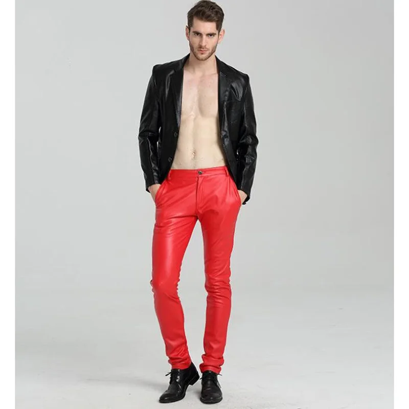 Брюки мужские облегающие из искусственной кожи джоггеры Slim Fit байкерские брюки