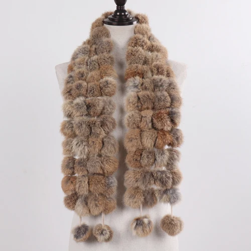 rabbit yellow New Winter Women Real Rabbit Fur Scarf Natural Warm Rabbit Fur Muffler Girl Fashion Knitted Genuine Rabbit Fur Scarves - Color: rabbit yellow