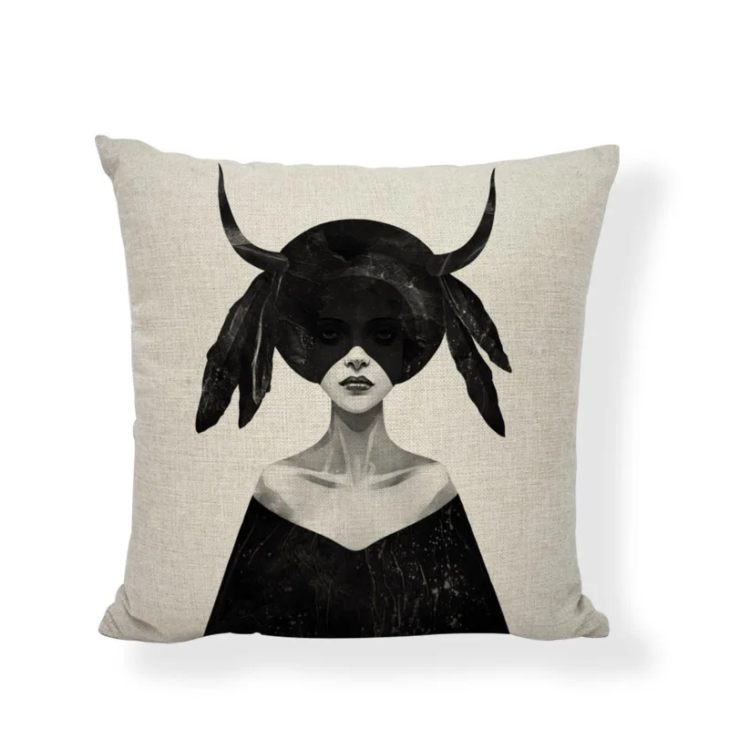Personality Character Pattern Cushion Set 45 * 45CM Black Flowers Hummingbird Long Hair Short Pillowcase Home Decoration | Дом и сад
