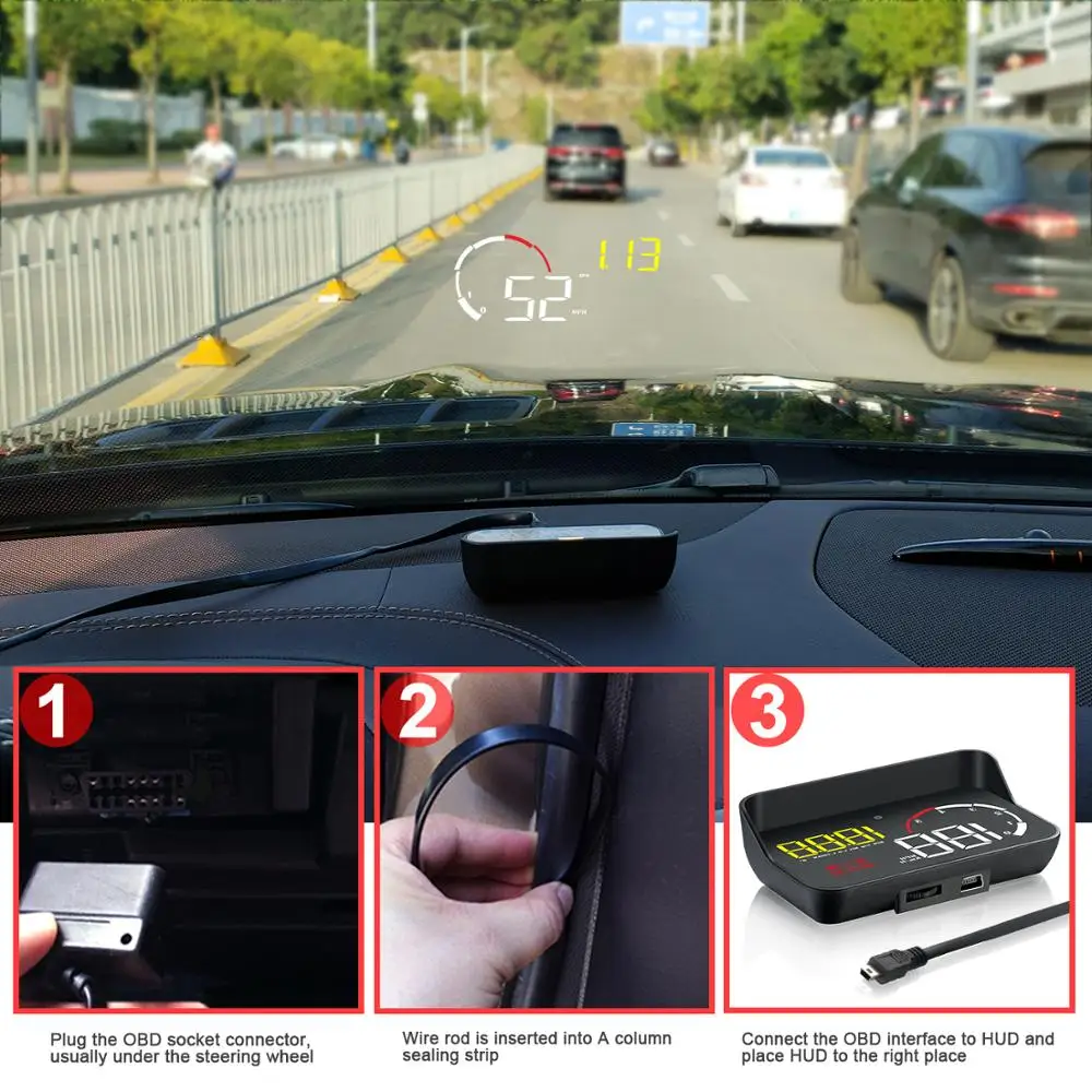 

2019 New Car HUD Display M10 Better Than A100S Head Up Display OBD2 Overspeed Warning Auto Electronic Water Temperature